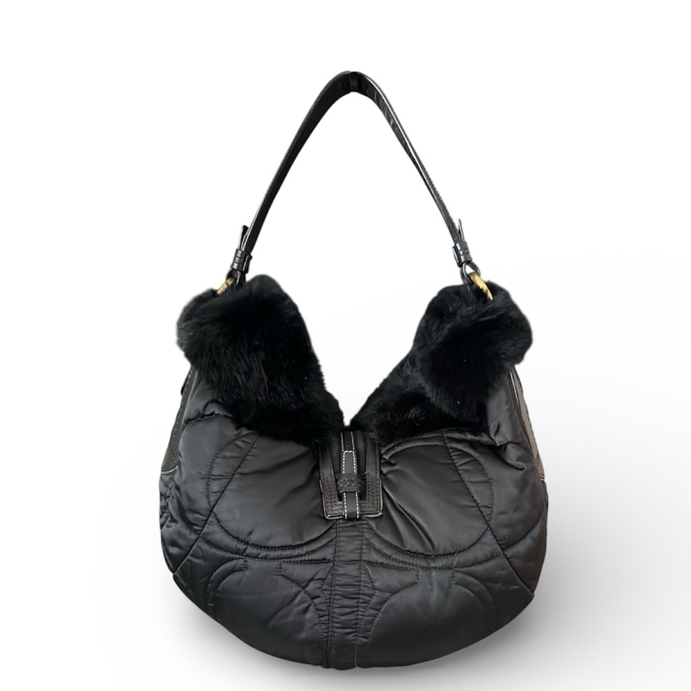 Coach Soho Black with Nylon and fur trim Great Condition - Picture 2 of 9